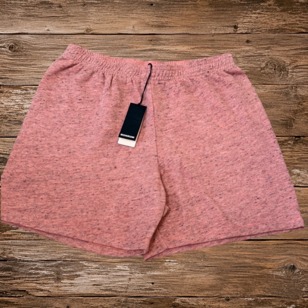 NWT MONROW Original Fleece Ultimate Shorts Pink Heather Made in USA Pull On S